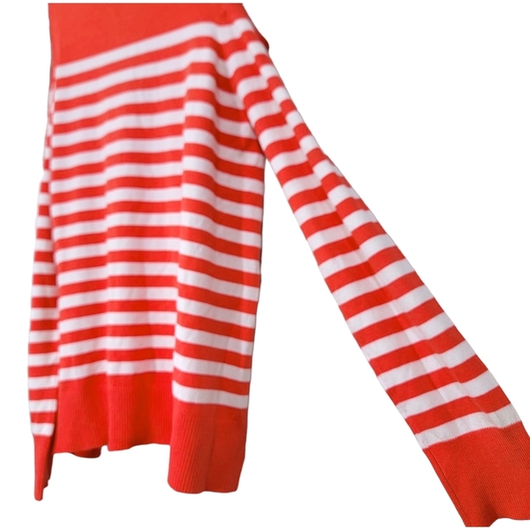 Jamison Evereve NWT Blood Orange White Striped Cold Shoulder Sweater Size Large - Picture 7 of 10